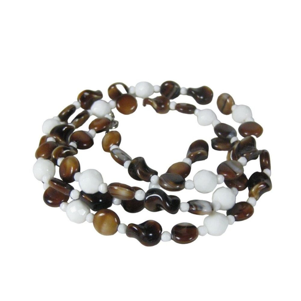 Glass Necklace Beaded 32 inch Strand Plastic Faceted Bead Jewelry Silvertone